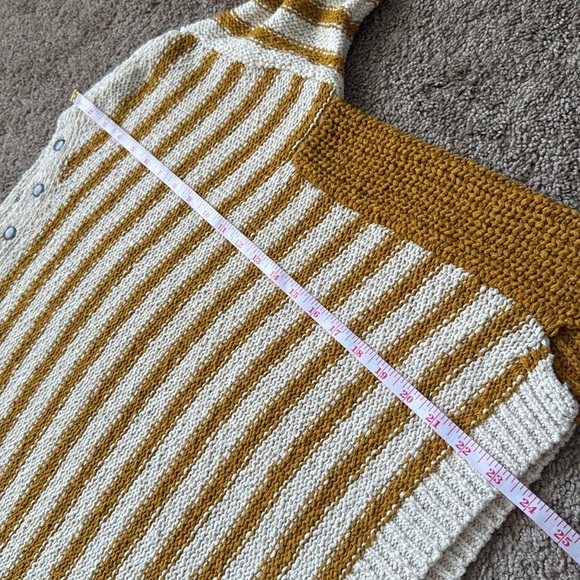 Moth by Anthropologie Mustard Yellow Cream Striped Button Boat Neck Sweater - Picture 5 of 8